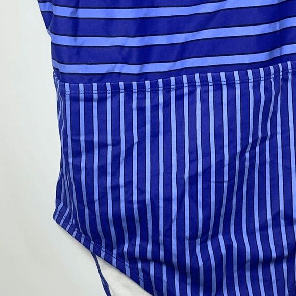 ECO Beach One Piece Blue Black Striped Swim Suit Size Medium - Picture 5 of 8